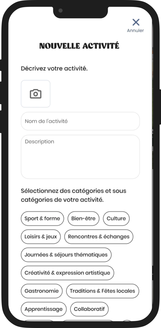 Écran création d’activité Ray - centre