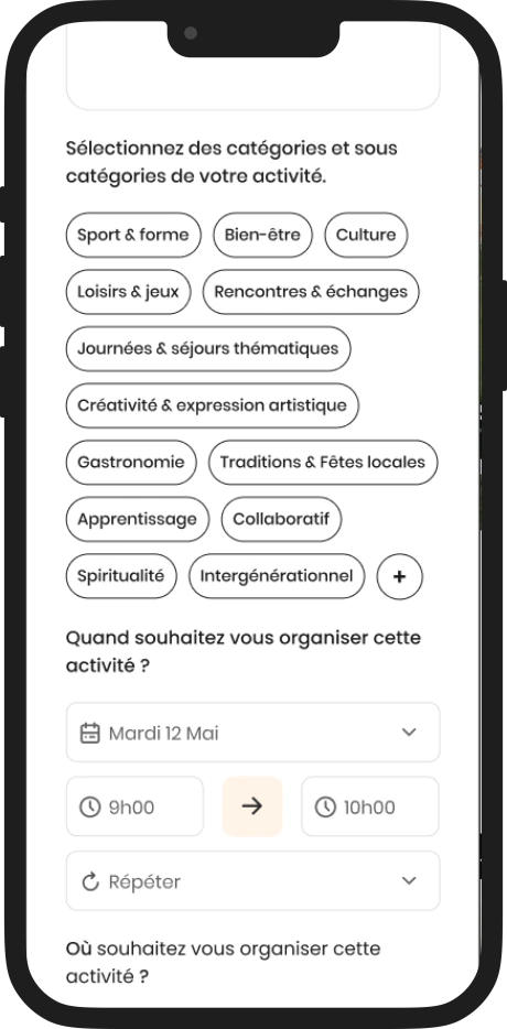 Écran création d’activité Ray - gauche