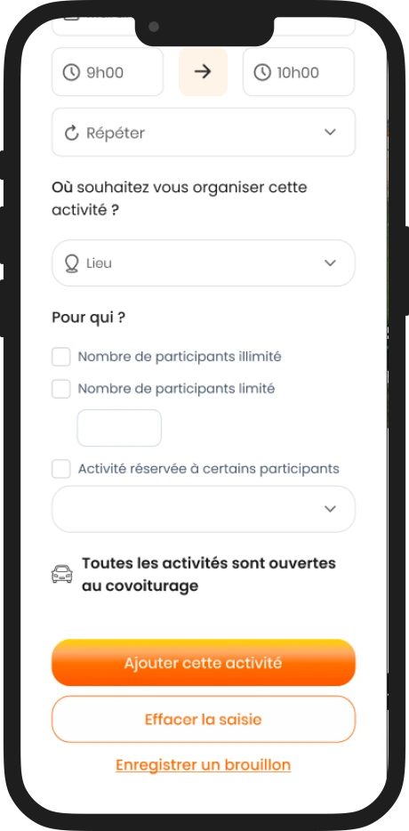 Écran création d’activité Ray - droite