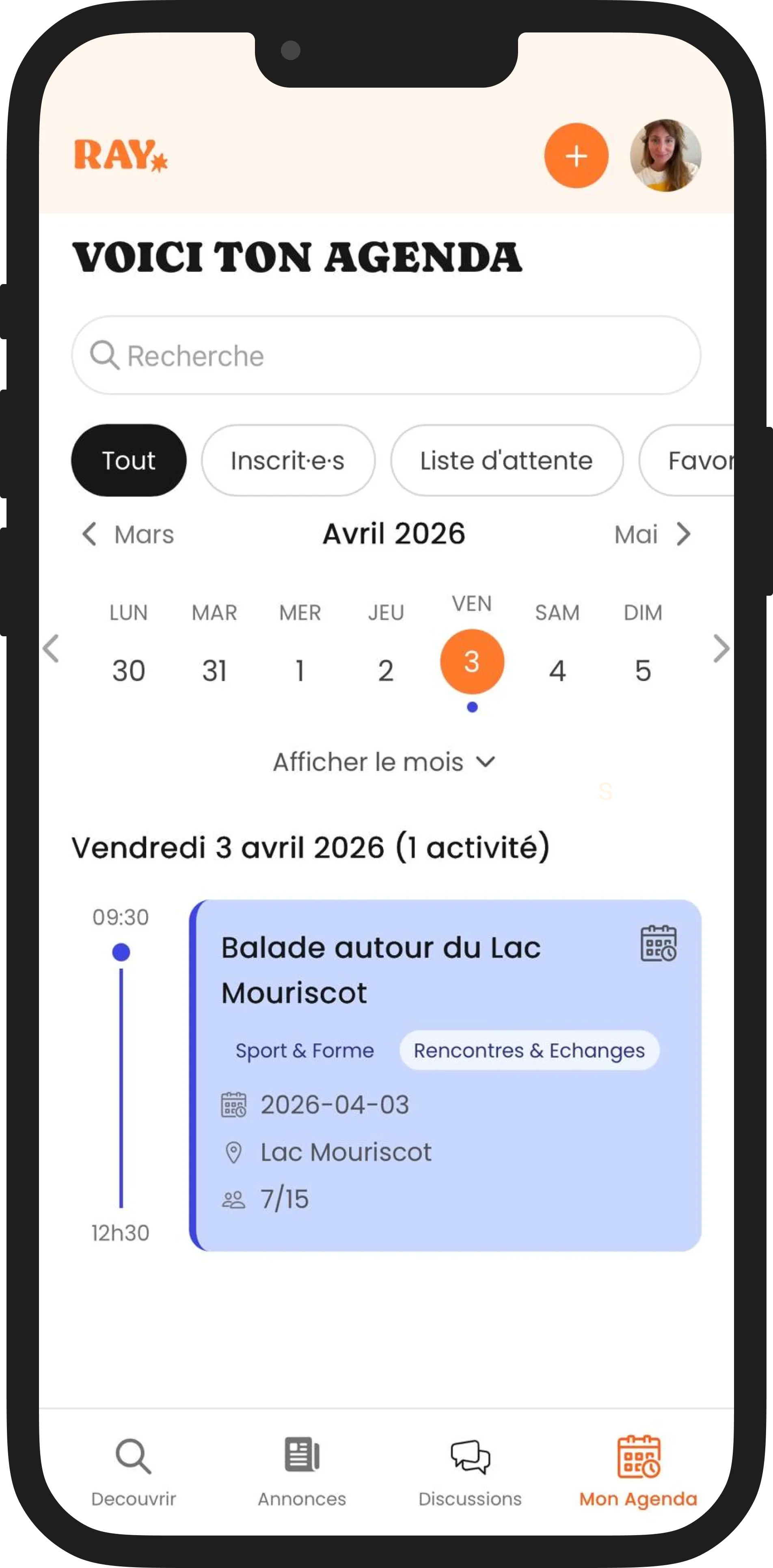 Écran agenda semaine Ray