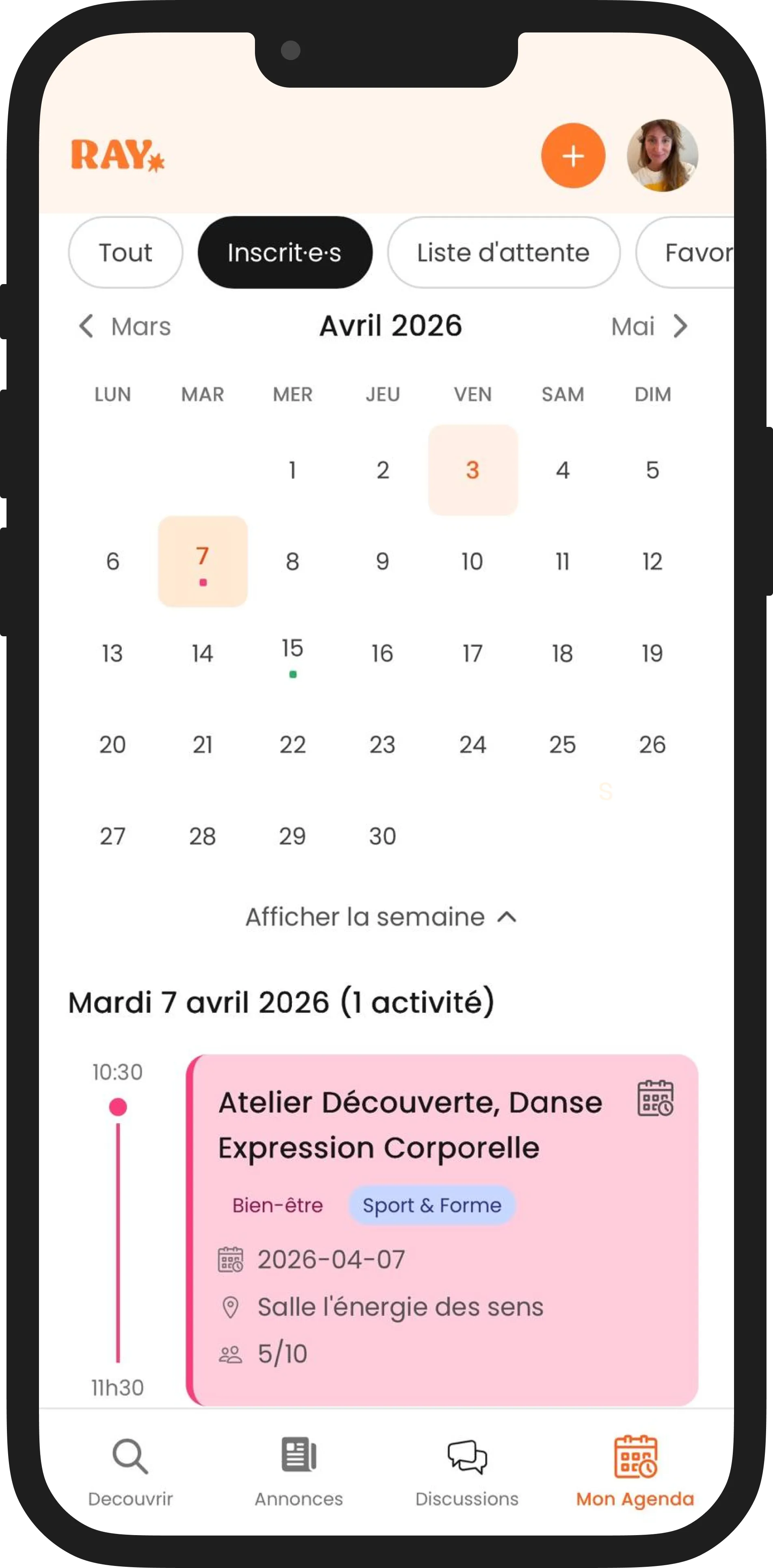 Écran agenda personnel Ray