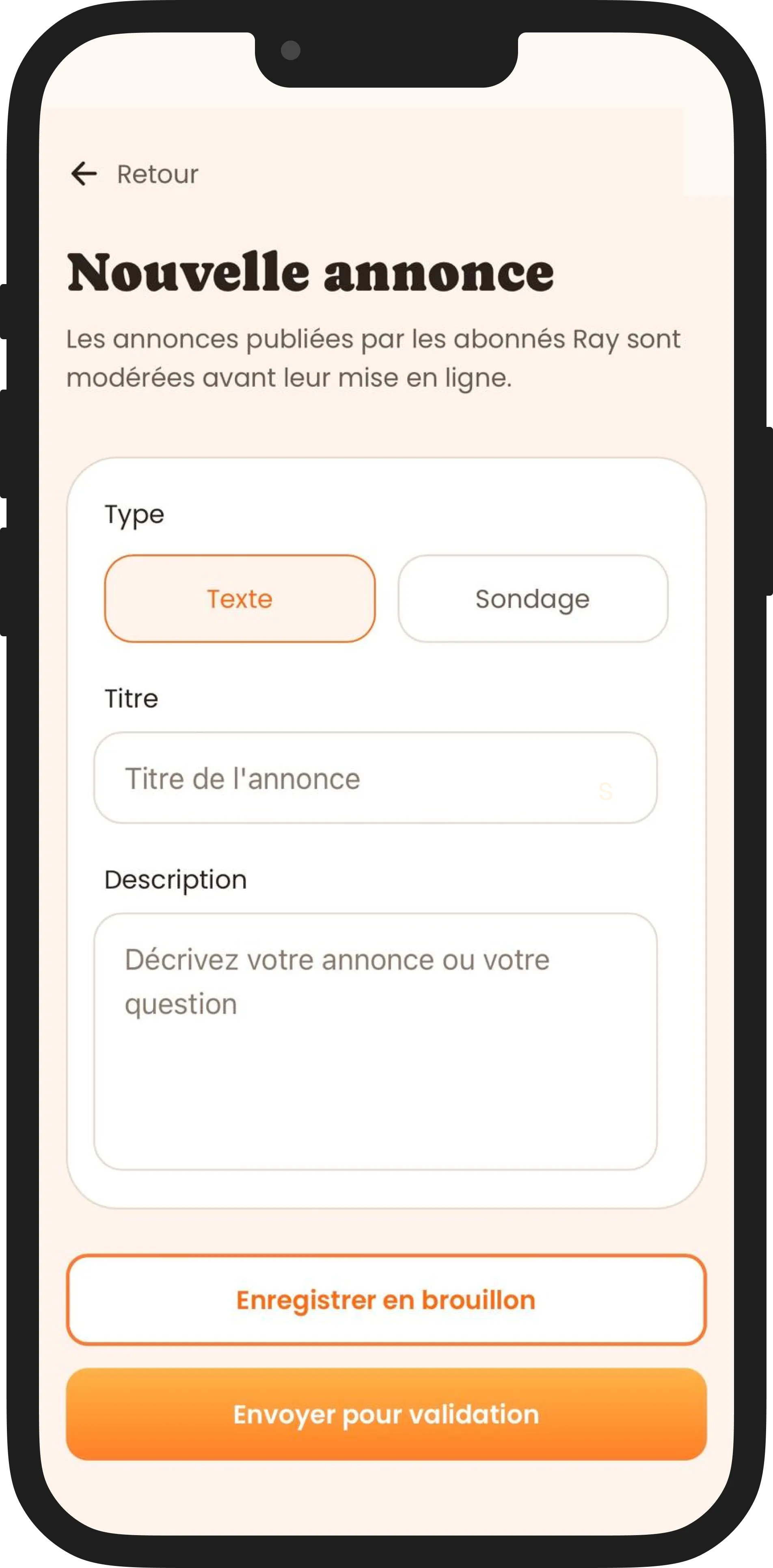 Écran nouvelle annonce Ray - centre