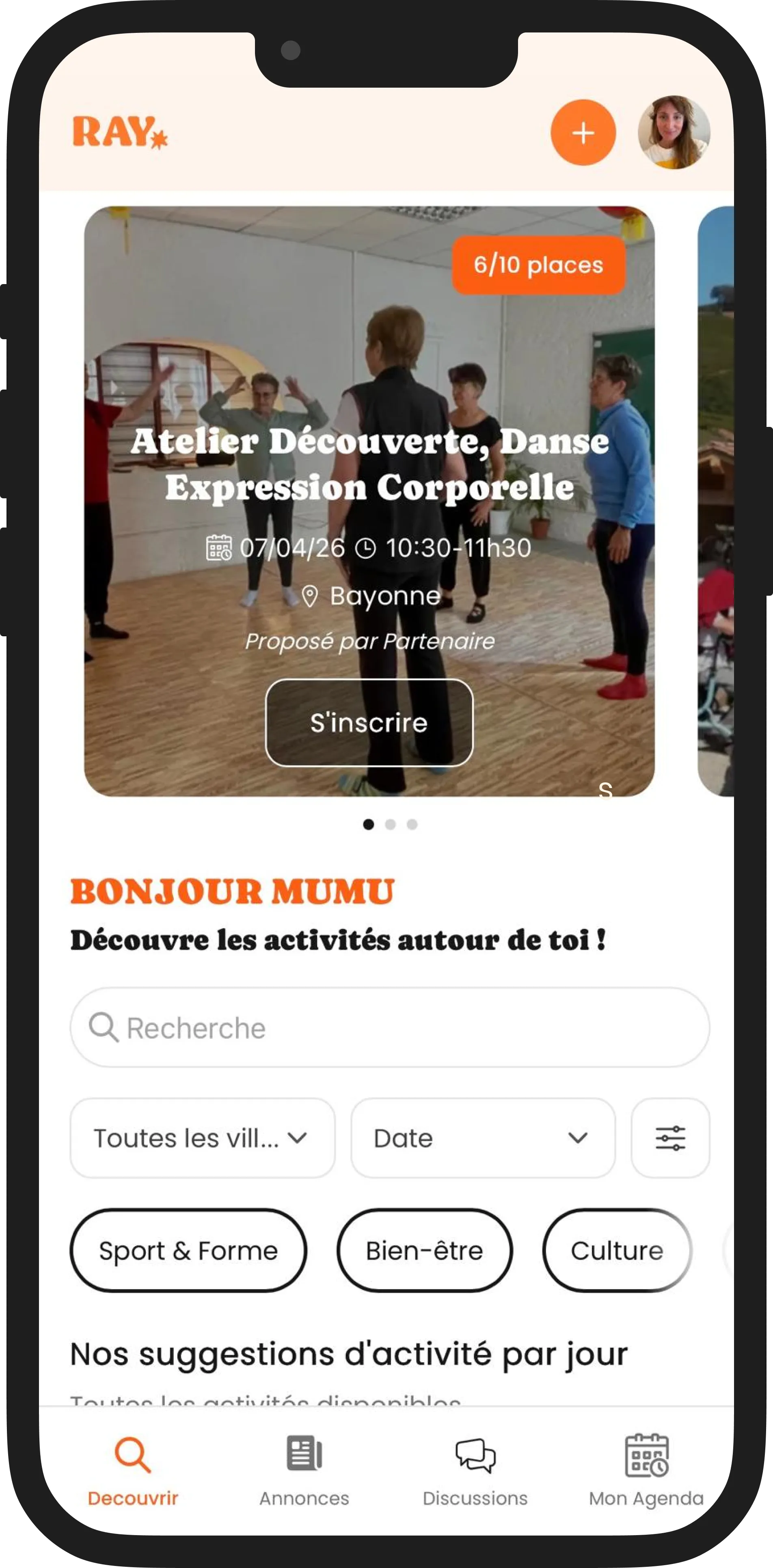 Écran principal d’activités Ray