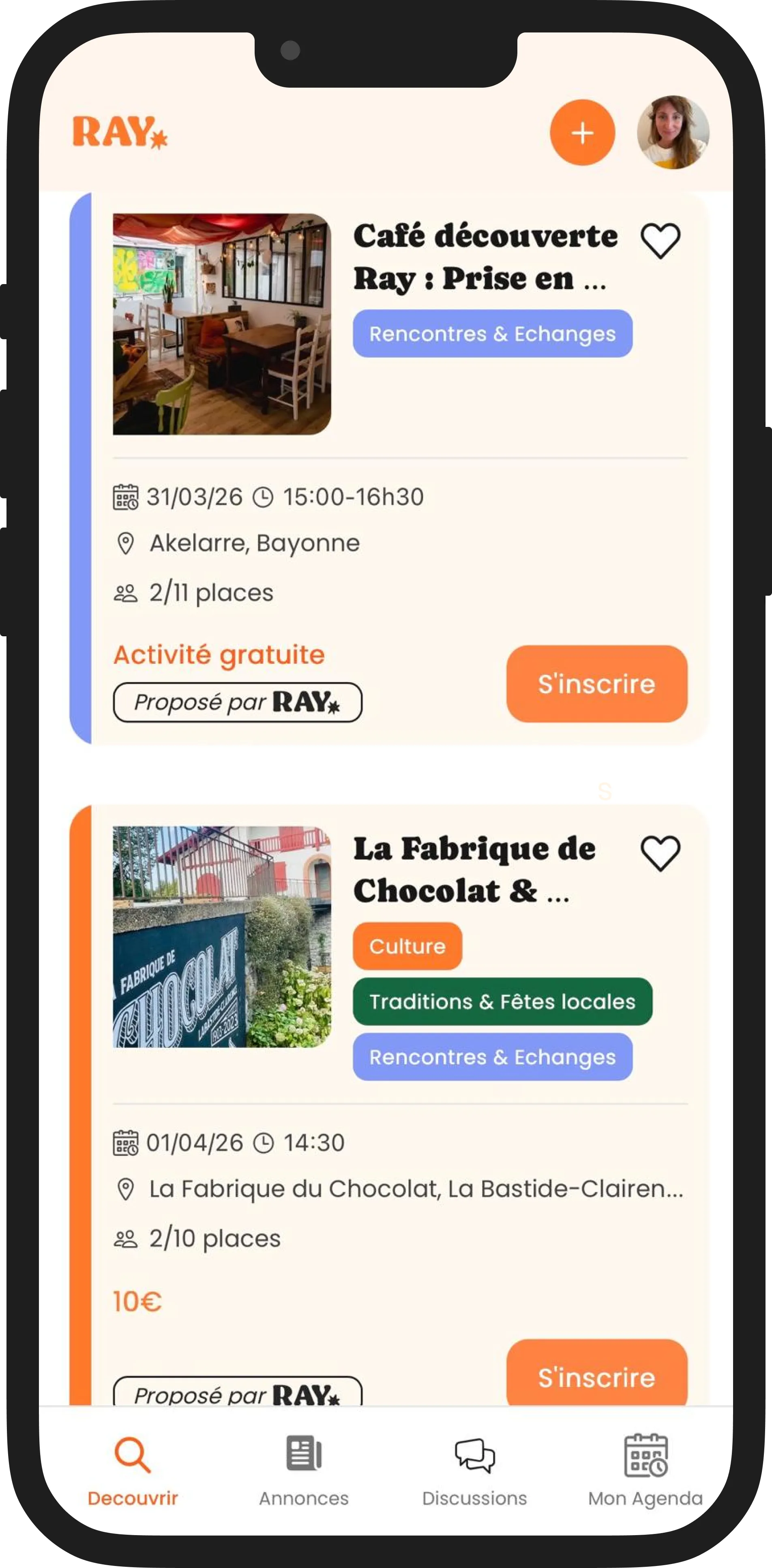 Écran de liste d’activités Ray