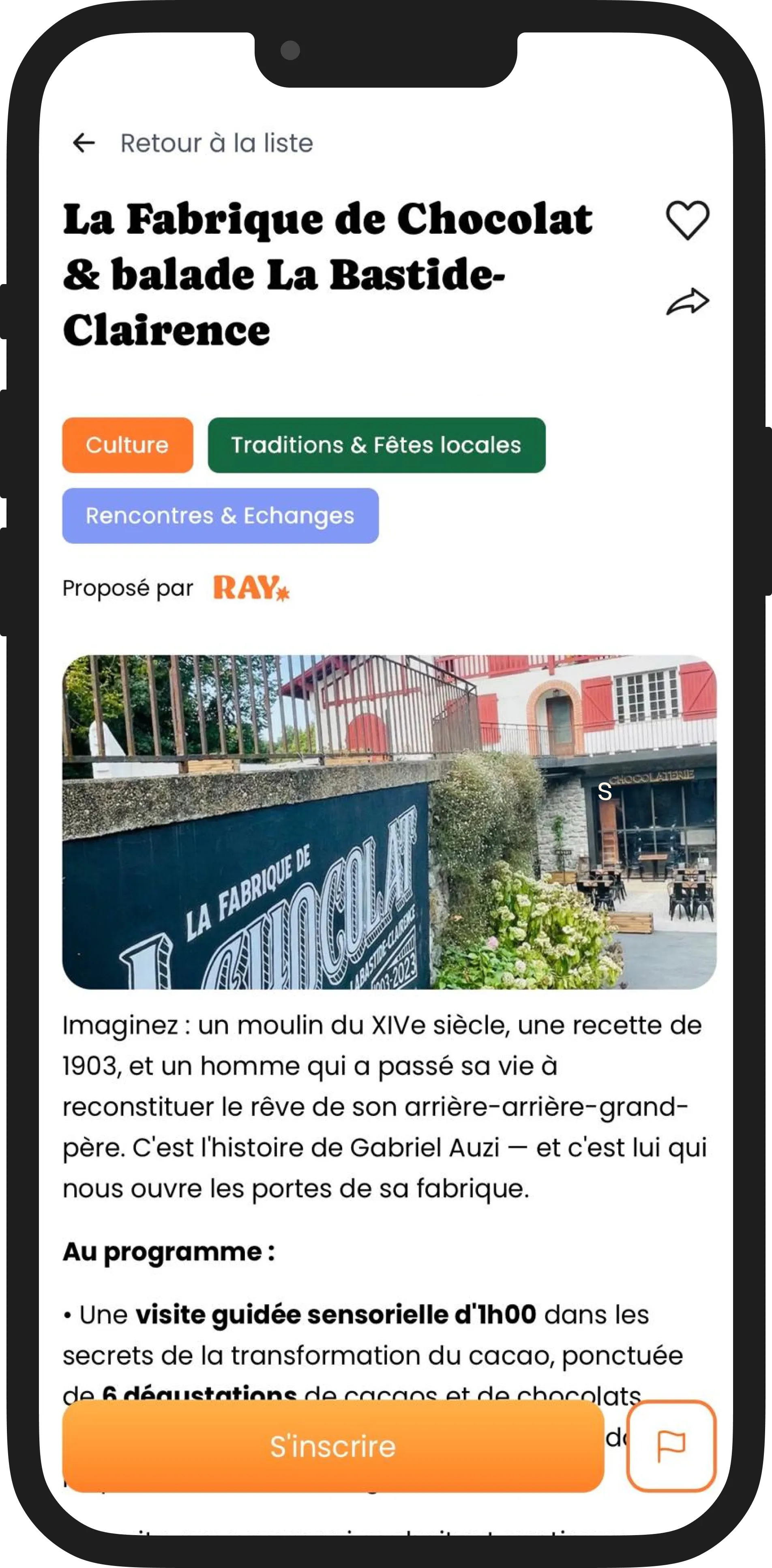 Écran de détail d’activité Ray