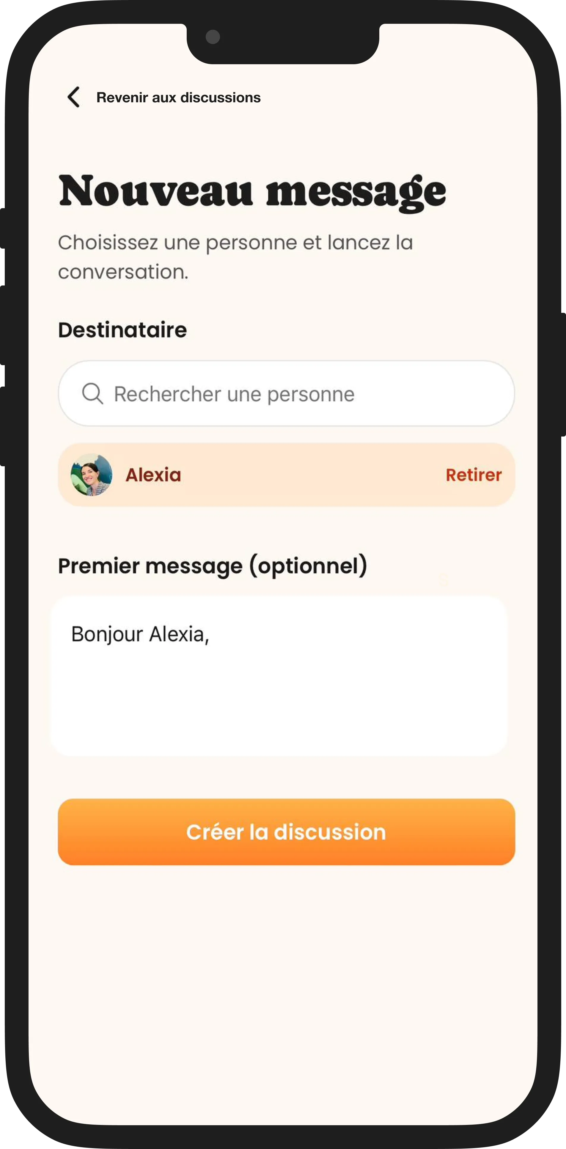 Écran nouveau message Ray - droite