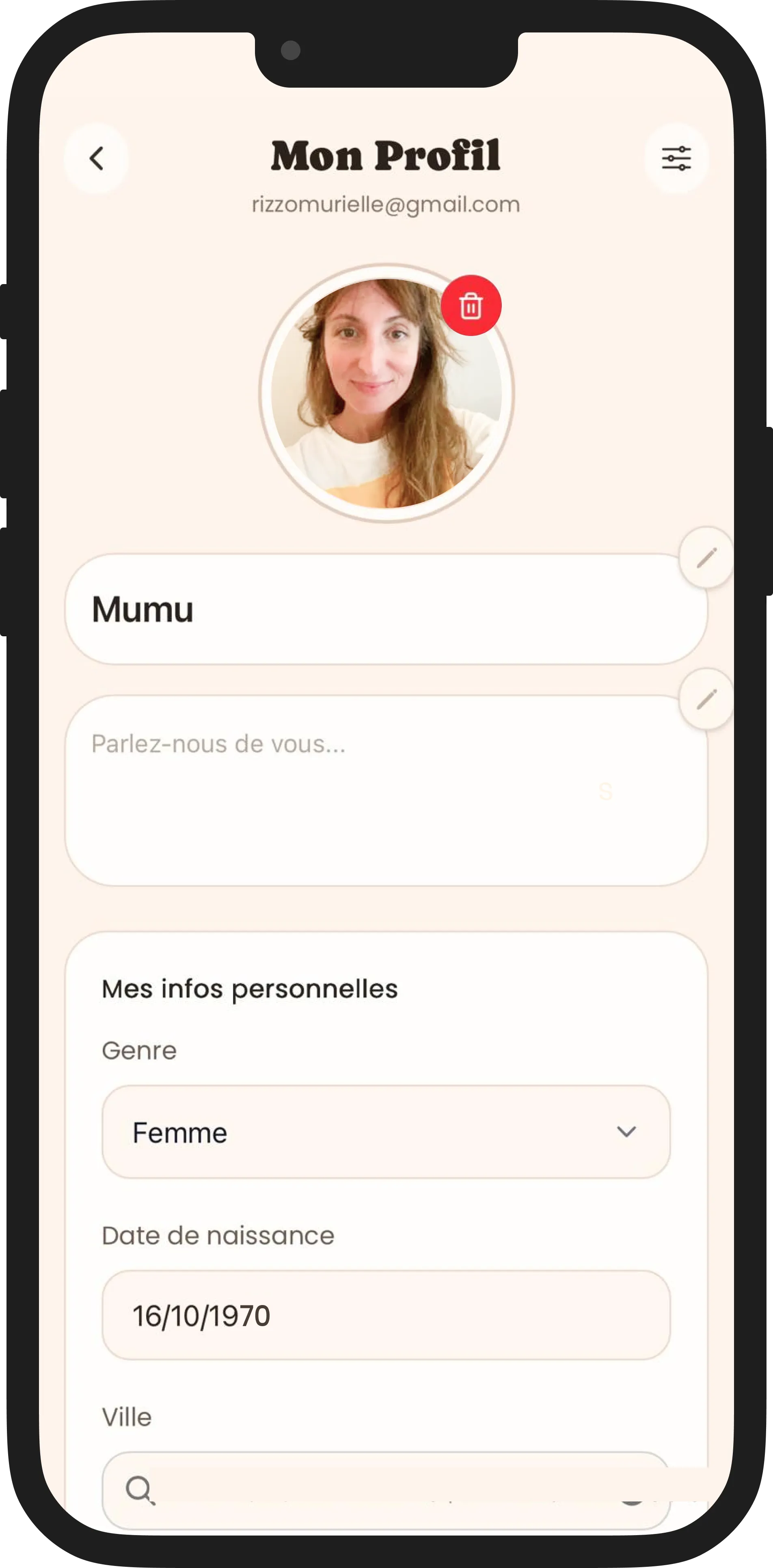 Écran profil Ray - centre