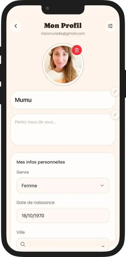 Écran profil Ray - centre