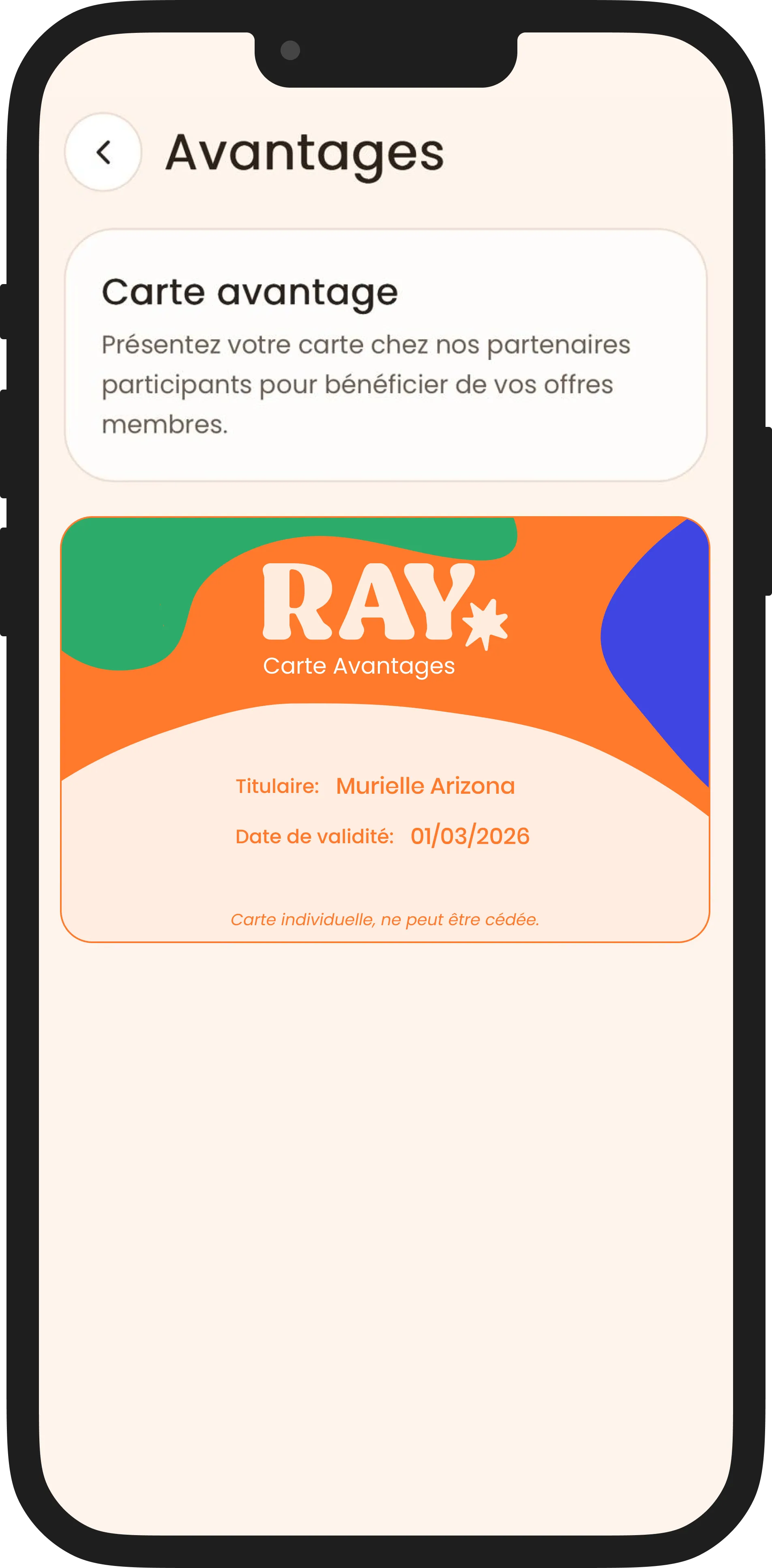 Écran carte avantages Ray - droite